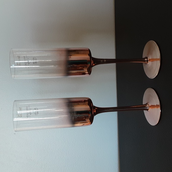 2 glass copper bottom champagne stemware glasses - Picture 2 of 6